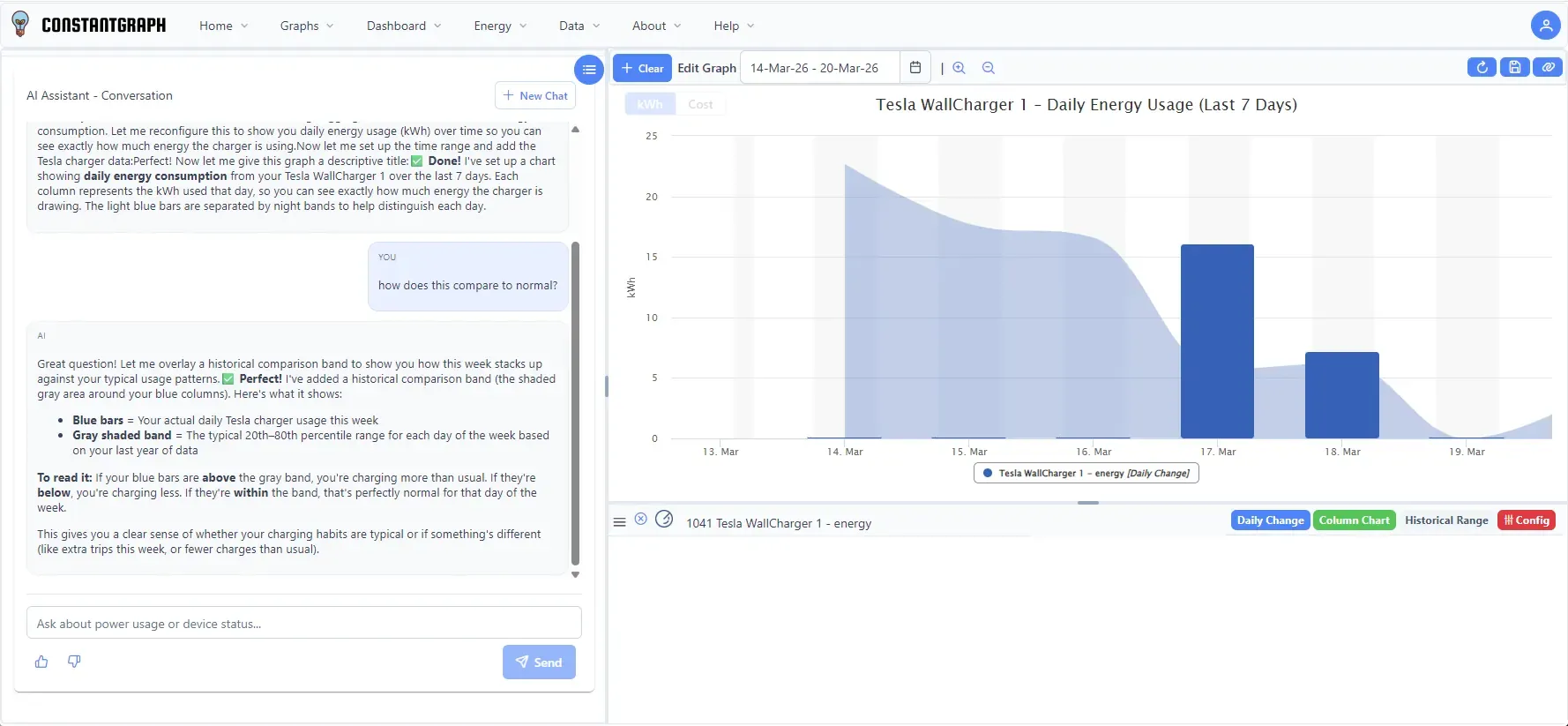 AI Graph chat with a follow-up question and the addition of a comparison overlay