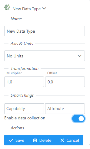 Custom data type showing axis, transformation and SmartThings settings