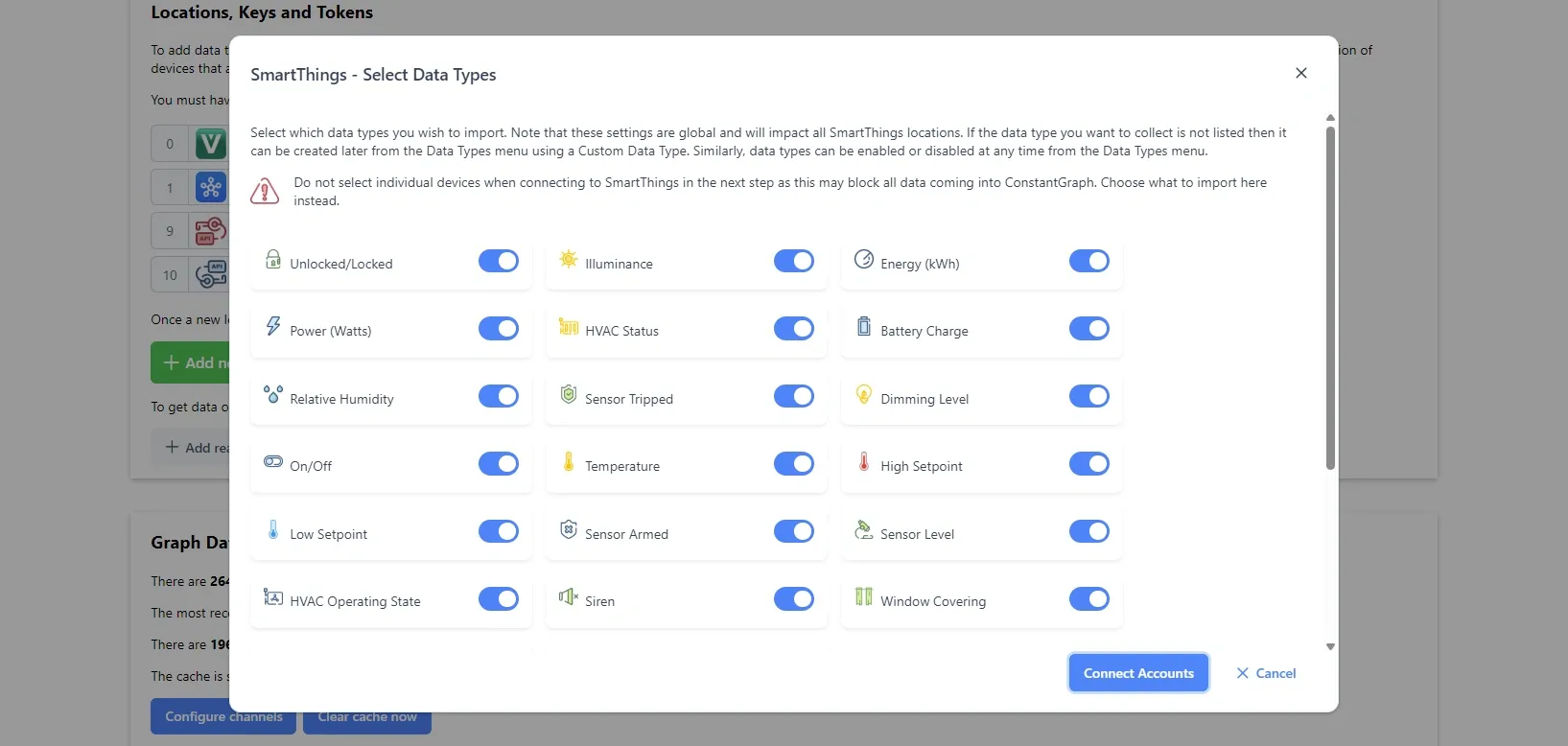 Select data types to import